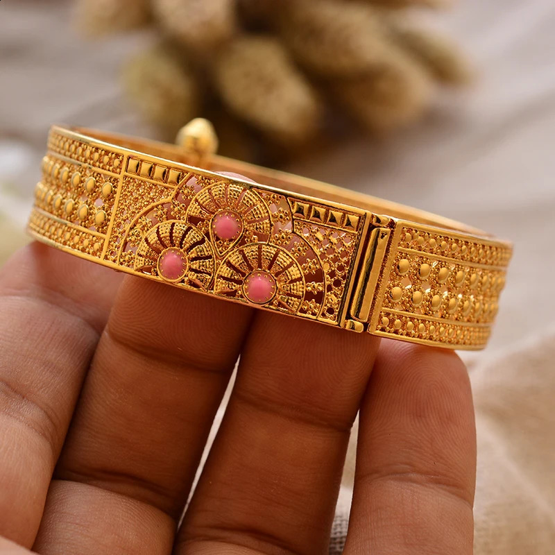 Round Flower Shape Gold Color Bangles for Women Men Algerian Wedding Bracelets 236 Long Chain French Jewelry 260626 - view 7