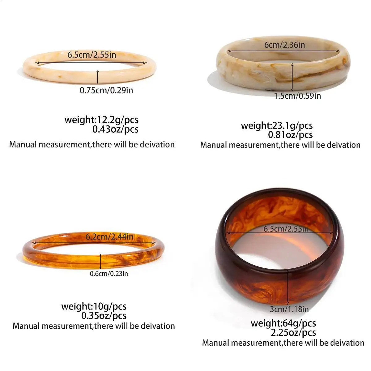 KunJoe Trendy Brown Beige Thick Resin Acrylic Round Bangle Bracelet for Women Retro Multilayer Stacked Wide Bangle Hand Jewelry260624 - view 7