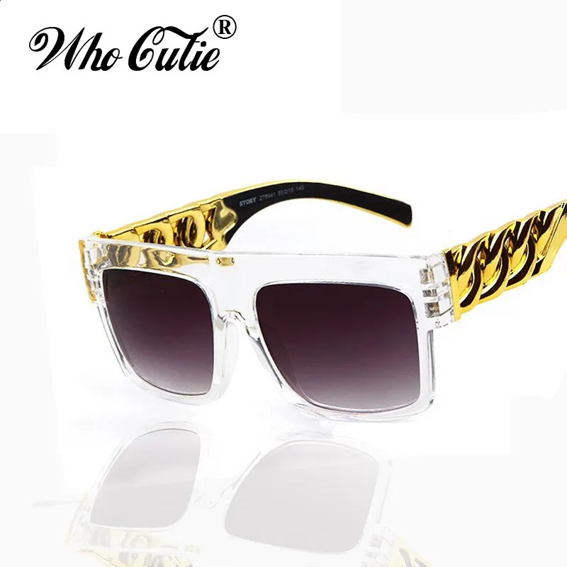 WHO CUTIE Square Sunglasses Men Women 2025 ner Beyonce Celebrity Hip Hop Flat Top Retro Gold Frame Sun Glasses Shades 260626 - view 4