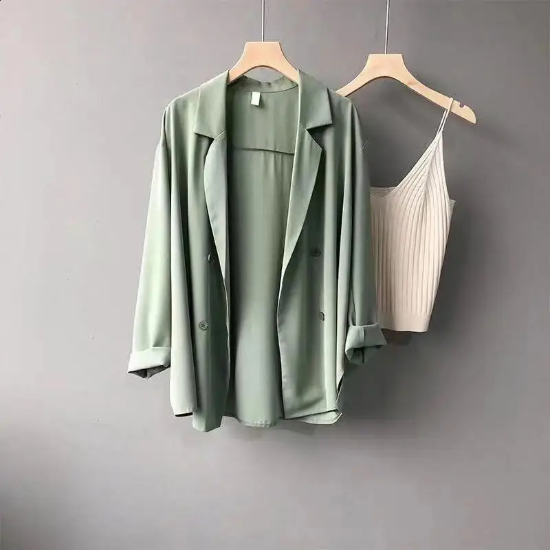 Womens Clothing Long Sleeve Solid Color Notched Loose Elegant Fashion Casual Korean Blazers Spring Summer Thin Temperament Tops 260626 - view 5