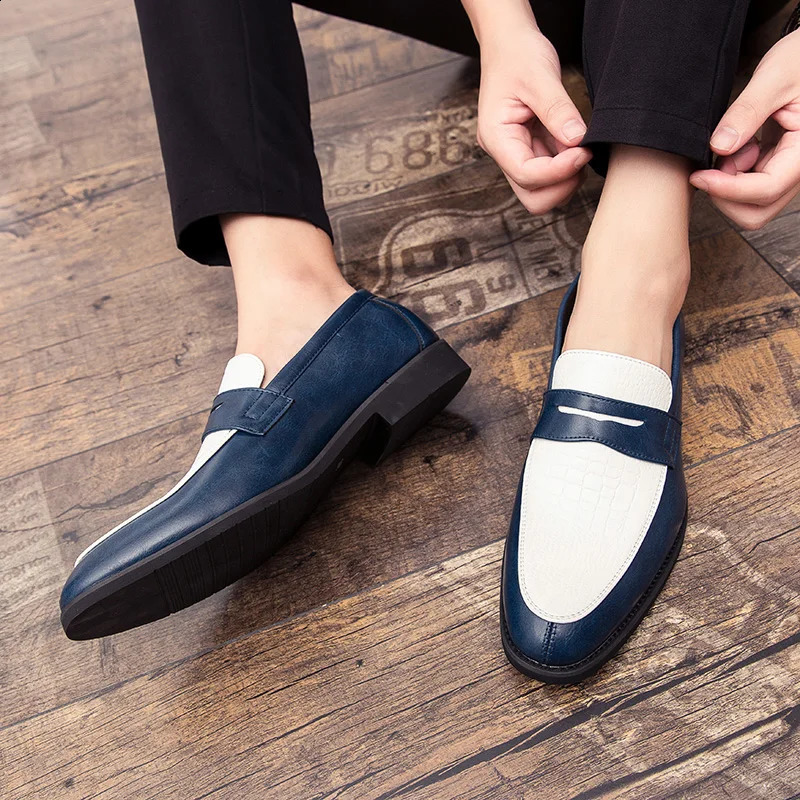 y ner Mixed Color Leather Shoes For Men Pointed Penny Loafers Wedding Dress Prom Formal Footwear Zapatos Hombre 260624 - view 7