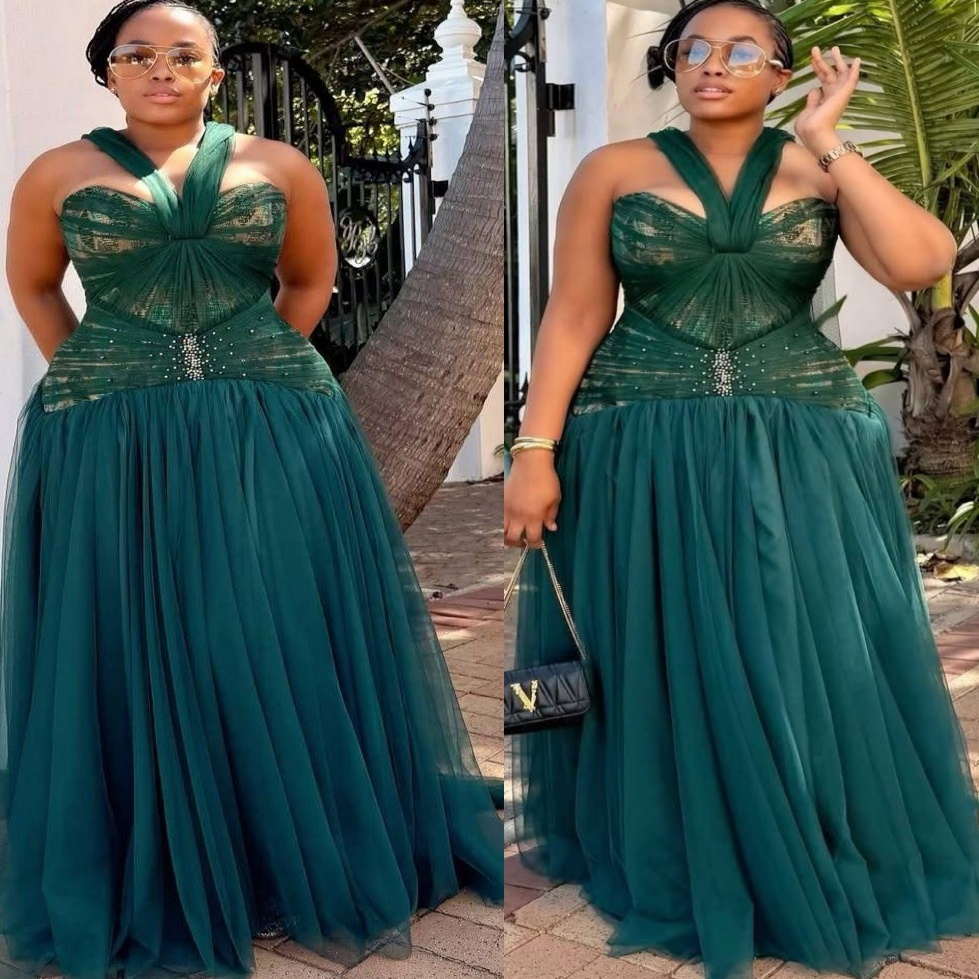 2026 Hunter Green A-line Summer Beach Party Dress Spaghetti Printed Beaded Tulle Long Gowns Birthday Formal Cocktail Casual Dresses For Dinner Club We
