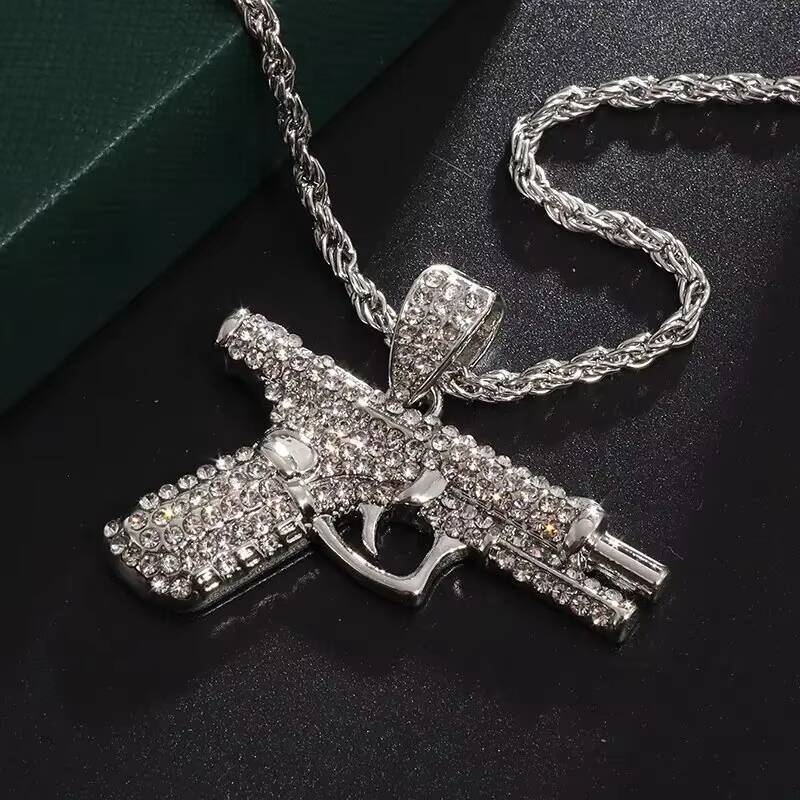Bling Iced Out Men's Submachine Gun Pendant Necklace Cool Hip-Hop Rock Punk Style Street Party Jewelry Gift Made of 925 Silver - view 7