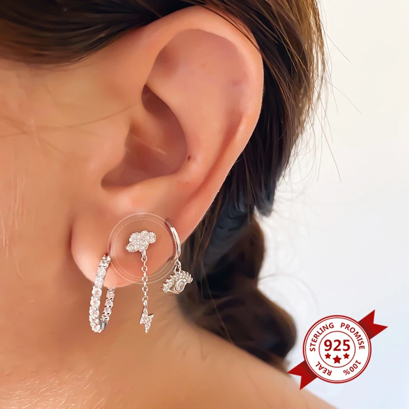 925 Sterling Silver Needle Exquisite Zircon Tassel Chain Stud Earrings for Women Gold Drop Piercing Earrings INS Female Jewelry 260625 - view 3