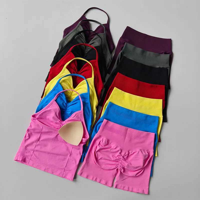 Set Sports 2 Women Pieces Yoga Set Backless Tank Yoga Tops Scrunch Seamless Shorts Suit Sport Gym Set Sportswear Workout Set M260626 - view 5