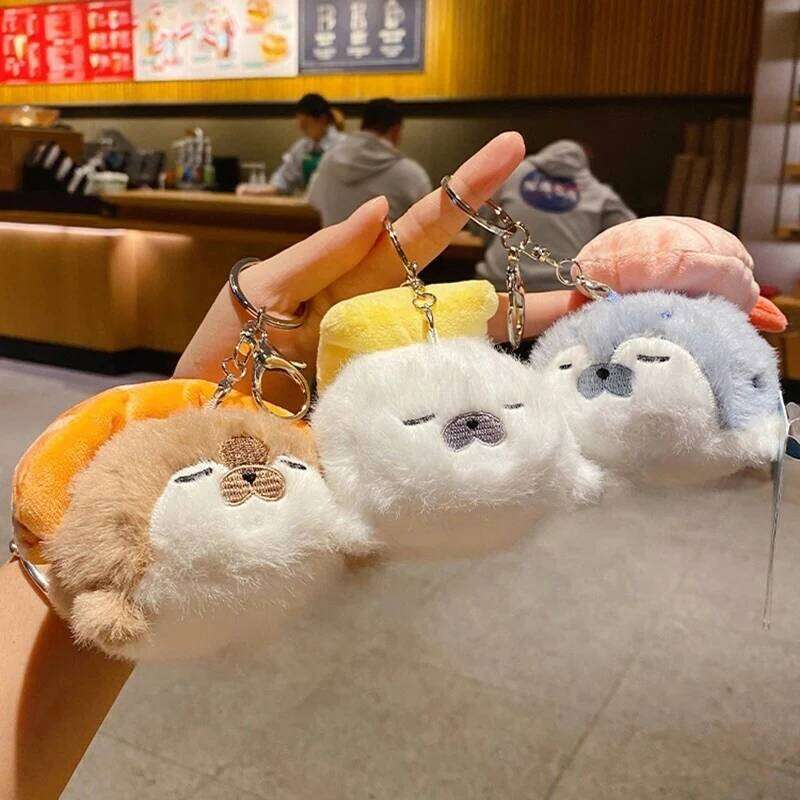 Cute Seals Sea Otter Baby Keychain Plush Seal Figurine Hanging Keyrings Student Schoolbag Key Chain Pendant Gifts 26Y0626