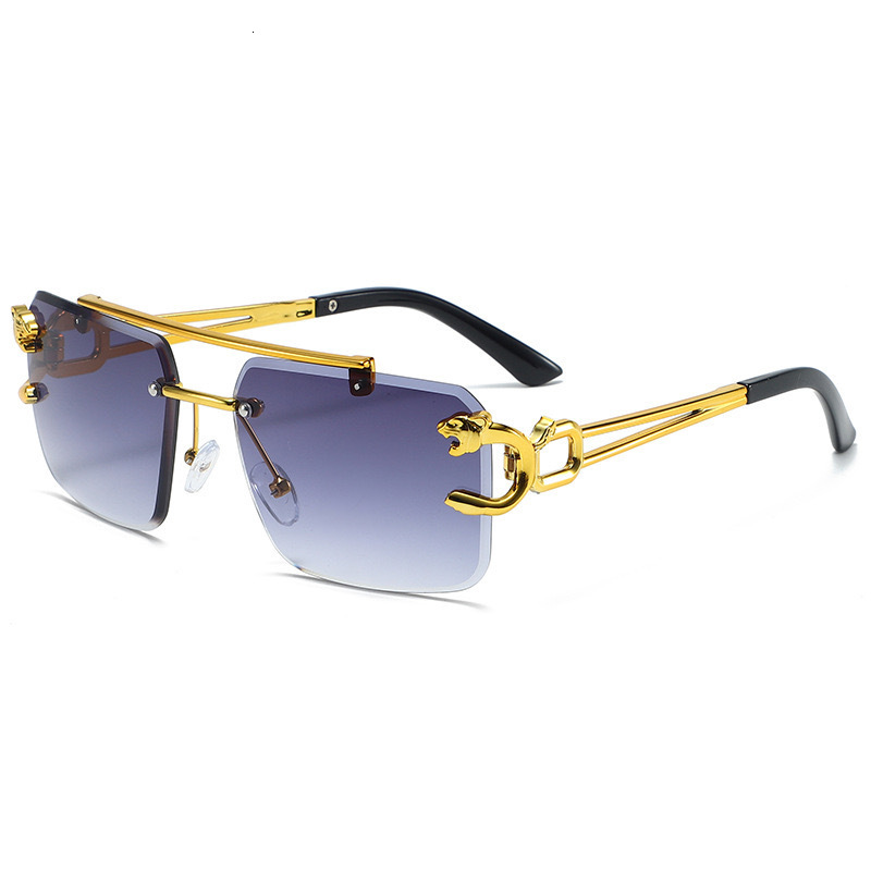 2026 Designer's New European And American Frameless Sunglasses Fashionable Leopard Head Cut Edge Sunshade High-end Feel Men's Driving Sungla - view 8