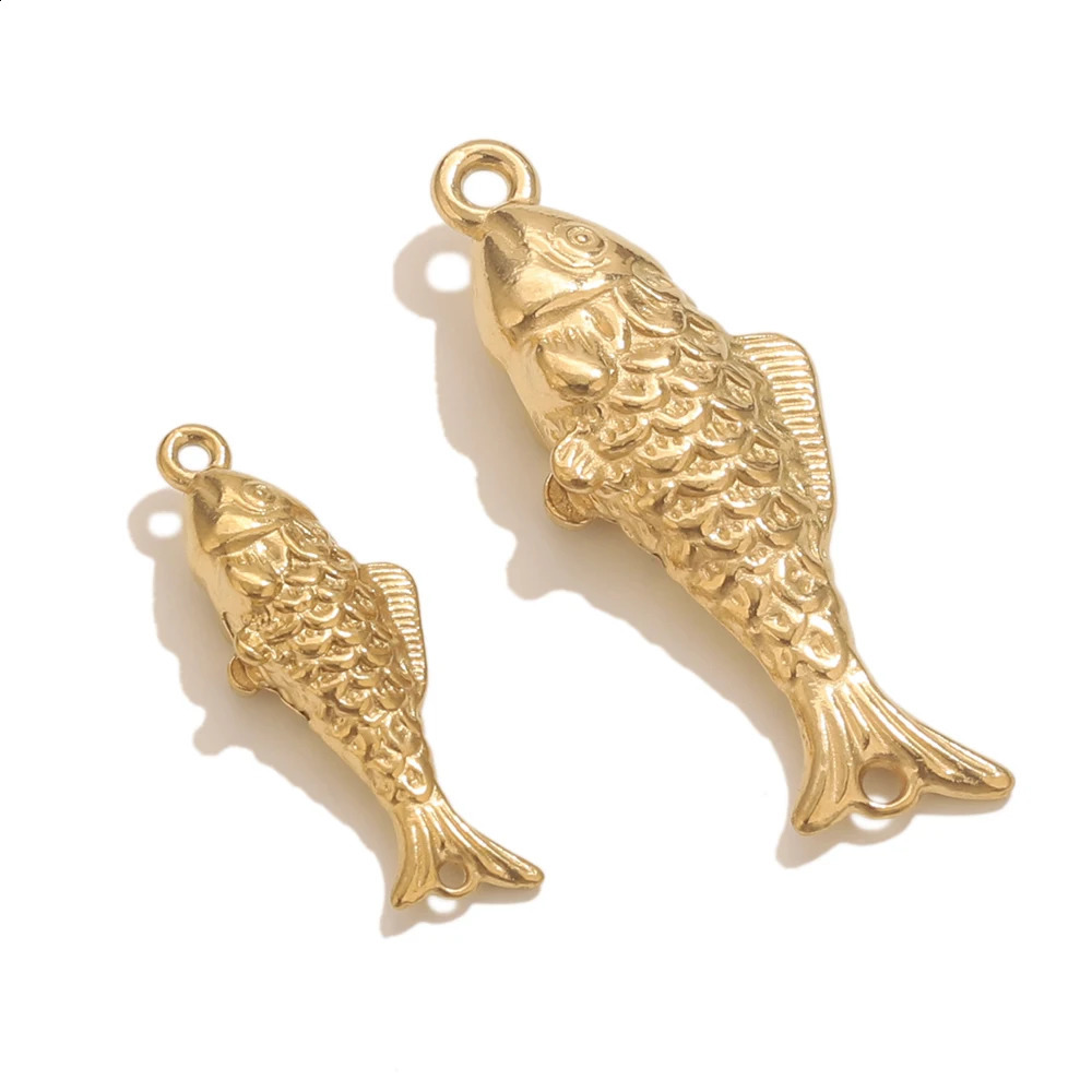 5pcs Stainless Steel Double Hole Fish Connection For Bracelets Necklace Gold Charms DIY 3D Fish Pendants Jewelry Connector Parts 260623 - view 3
