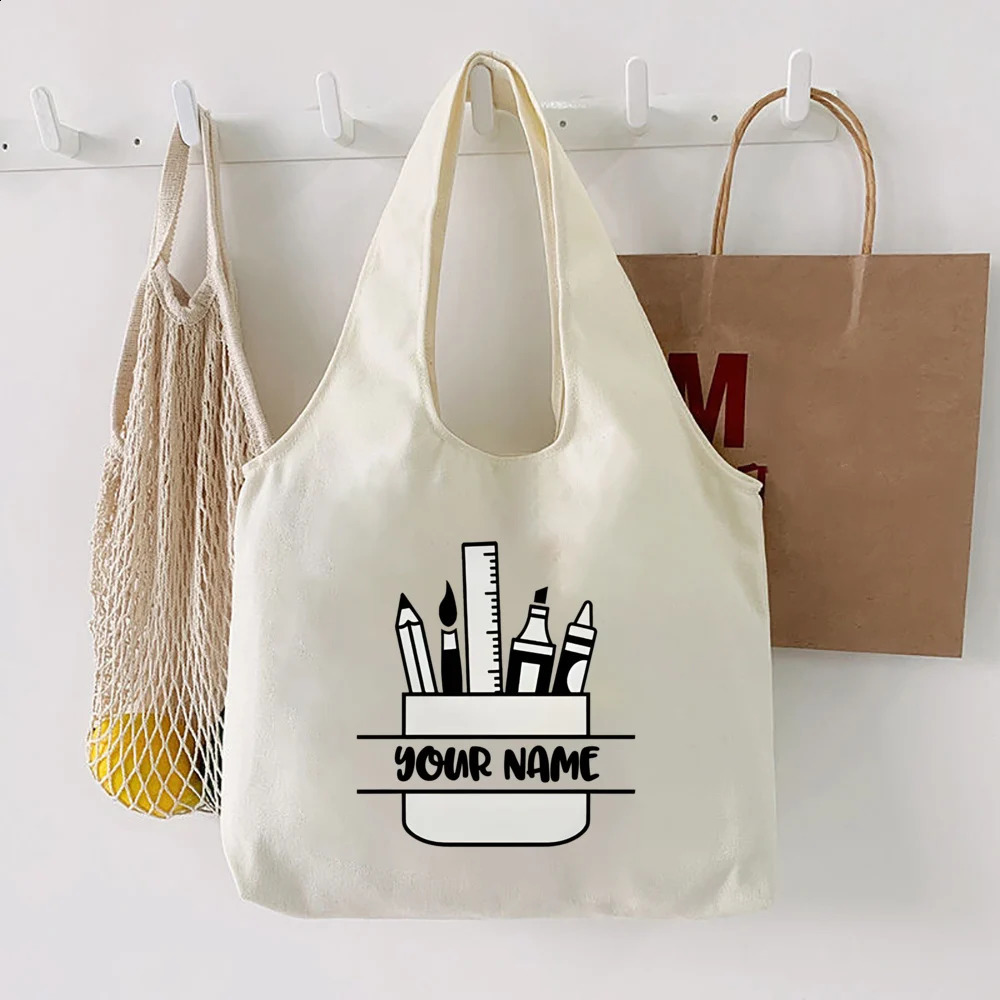 Personalised Shouder Bag Custom Name Canvas Bags Teacher Life Harajuku Handbag Women ShoppingTote Travel Bag Gifts for Teachers 260625 - view 7