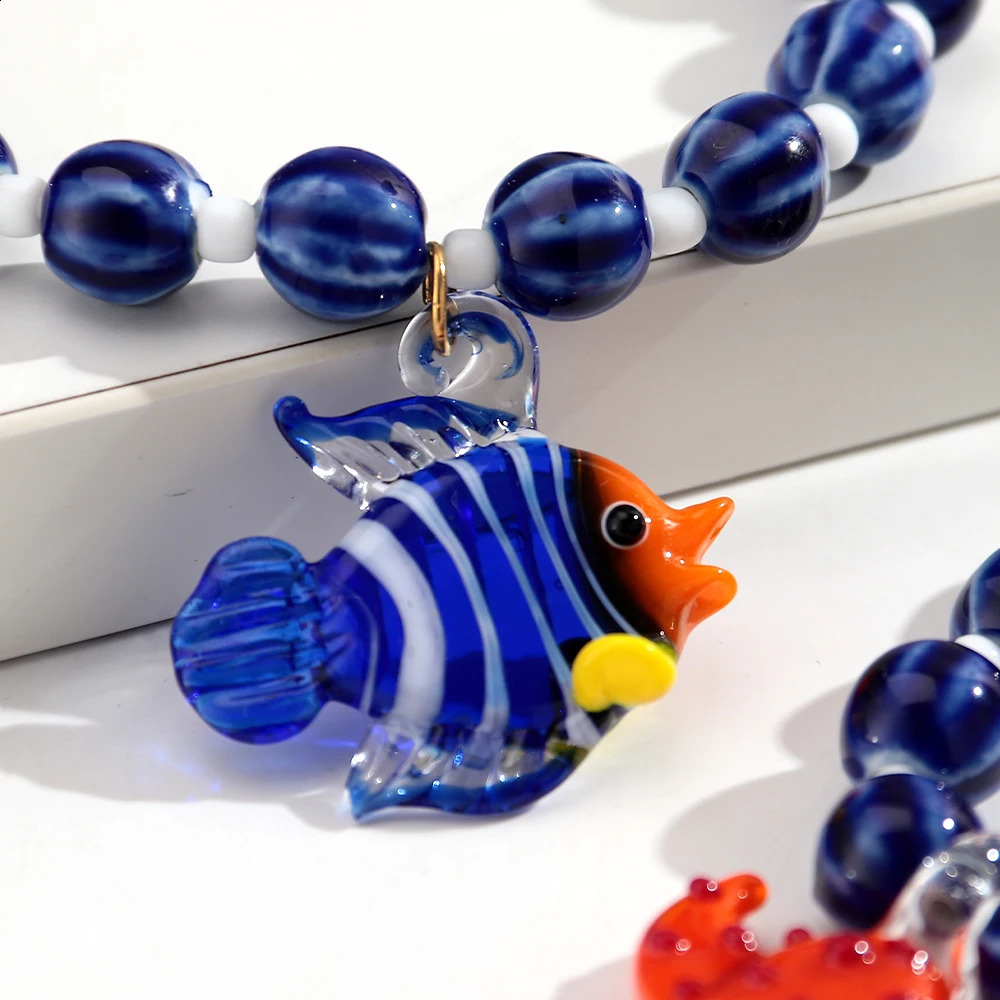 Creative Tropical Clownfish Cactus Pendant Necklace for Women Summer Trendy Round Ceramic Beads Chain Statement Jewelry Gift 260626 - view 6