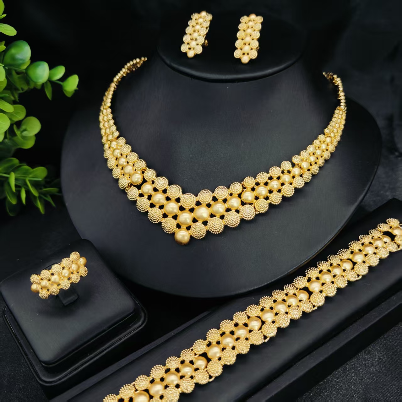 Dubai 24K Gold Plated Chain Design Jewelry Sets For Women Arabic Necklace Earrings Ring Bracelet Jewelry Set Wedding Party Gifts