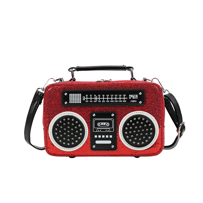 Trend Radio Shape PU Crossbody Bag Retro Sequin Box Handbag Hip Hop Party Shoulder Purse, Vintage Cassette Speaker Pattern, Evening Dating Handheld Ba - view 6