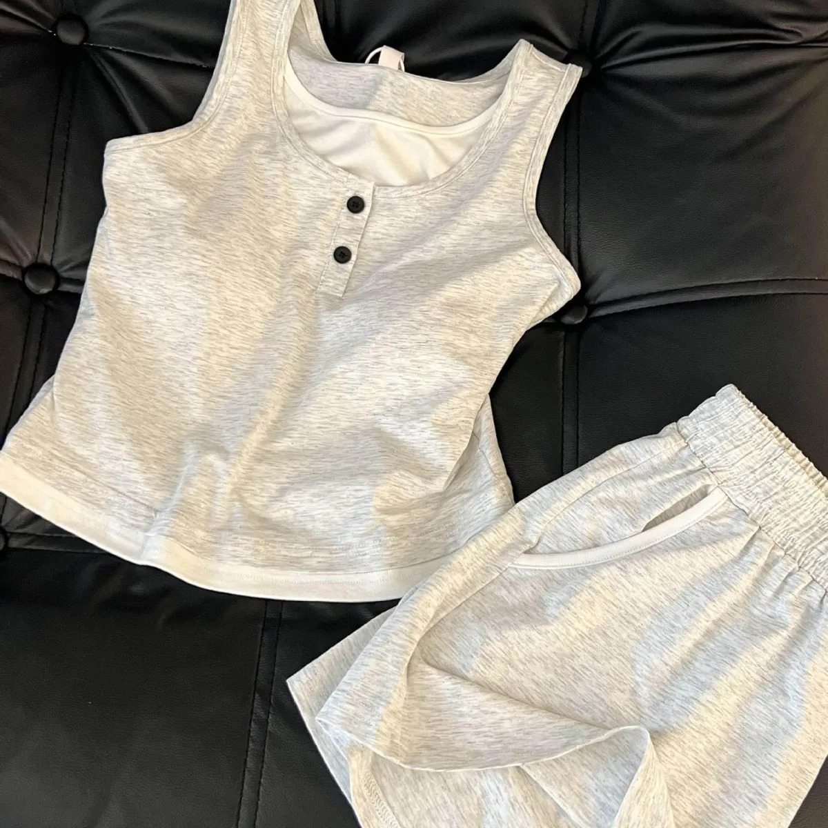 Simple Solid Color Casual Sleeveless Pajamas for Women Spring and Summer Spaghetti Strap Shorts Homewear Set Outfit 260625 - view 6