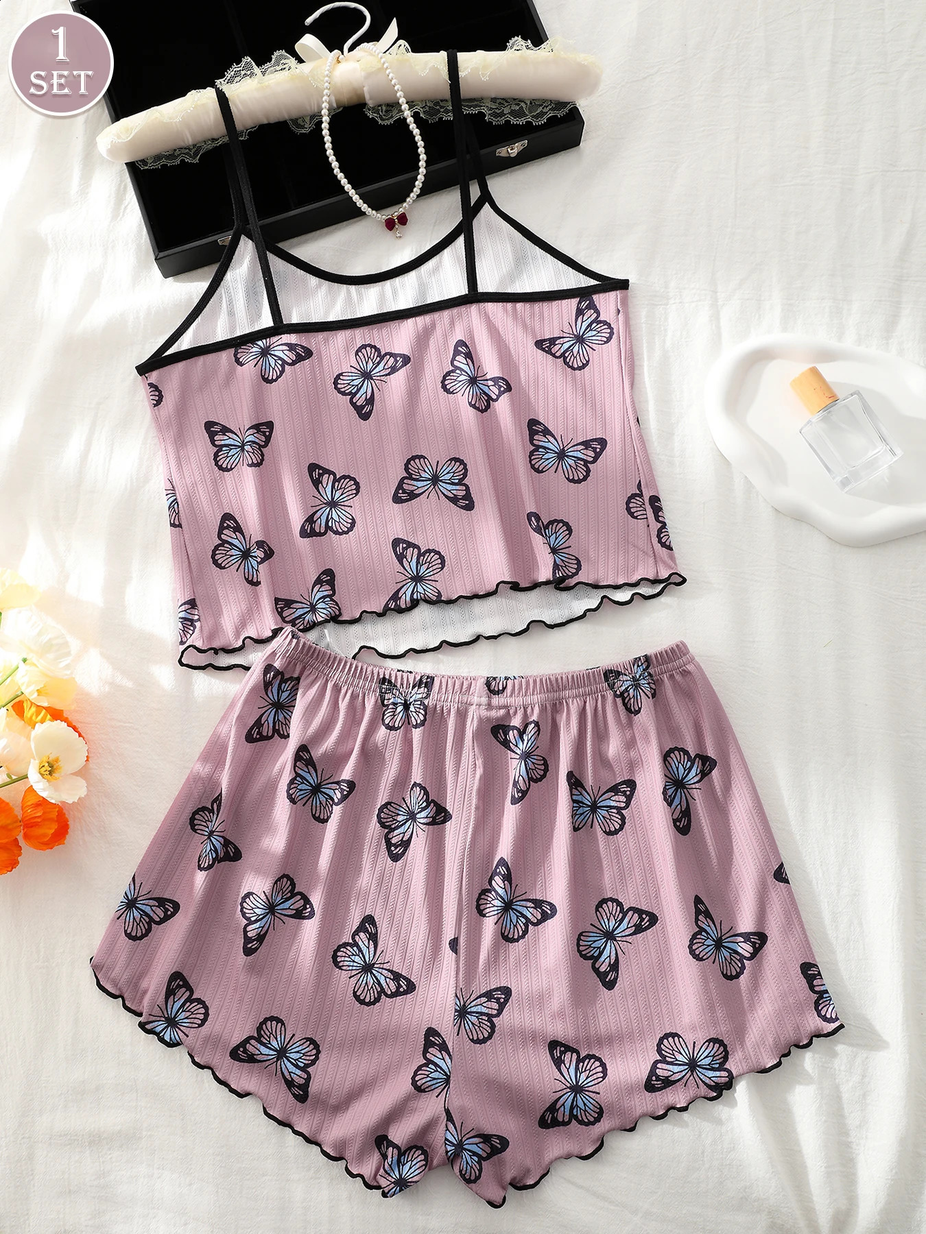1 Set Women Home Wear Print Cami Top And Shorts Pajama 260625 - view 5