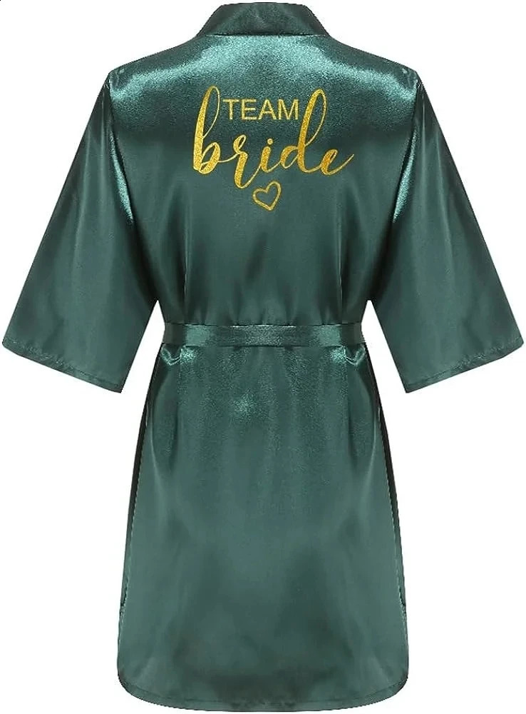 Wedding Party Team Bride Robe Kimono Satin Pajamas Bridesmaid Bathrobe Gold Letter SP093260622 - view 3