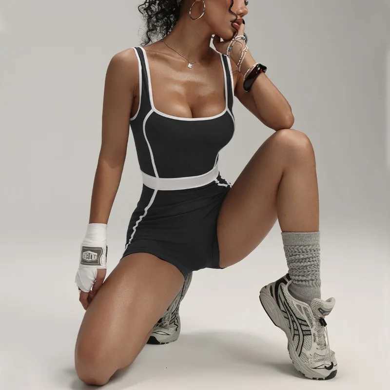 Colorblock Seamless Yoga Jumpsuit Women High Waist Butt Lifting Bodycon Shorts Workout Running Fitness Athletic Bodysuit M260626 - view 4