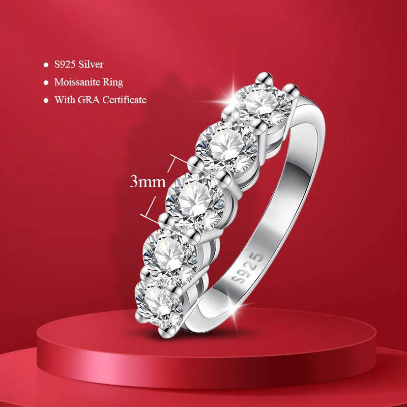 Pass Diamond Tester Pen Ring full s around for Women S925 Silver Wedding Diamonds Band Stackable Ring260624 - view 1