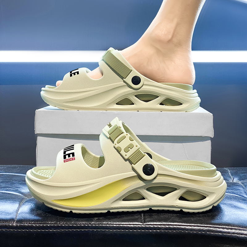 Men Hollow Cutout Platform Sport Slides Adjustable Buckle Heel Strap Letter Print Gradient EVA Thick Cushion Anti Slip Beach Shower Casual Slippers - view 7
