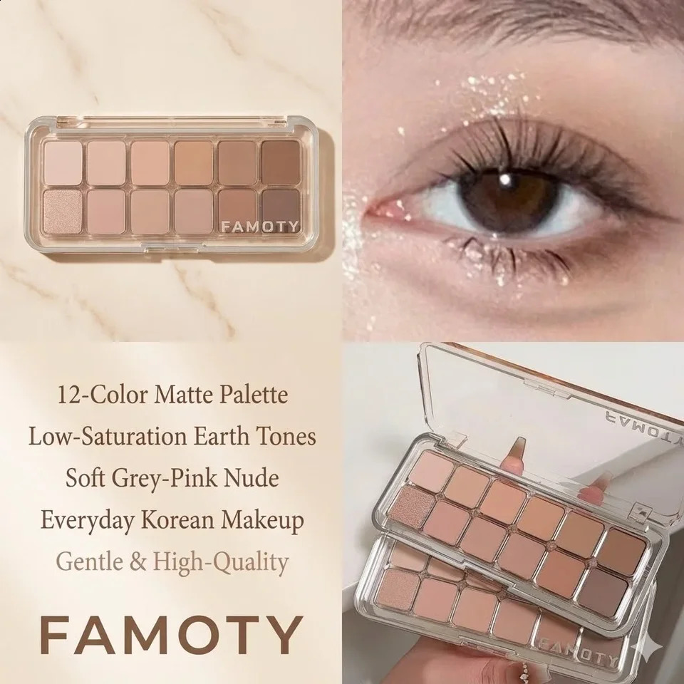 12-Color Low Saturation Eyeshadow Palette All Matte Tea Apricot Eye Makeup Palette Daily Earth Makeup Long Lasting Eye Shadows 260626 - view 1
