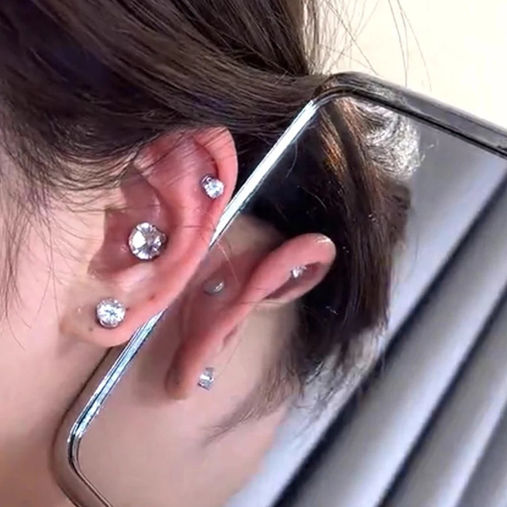 1 Pair Crystal Strong Magnetic Ear Stud Clip Earrings for Men Women Punk Round Zircon Magnet Non Piercing Jewelry 260623 - view 3