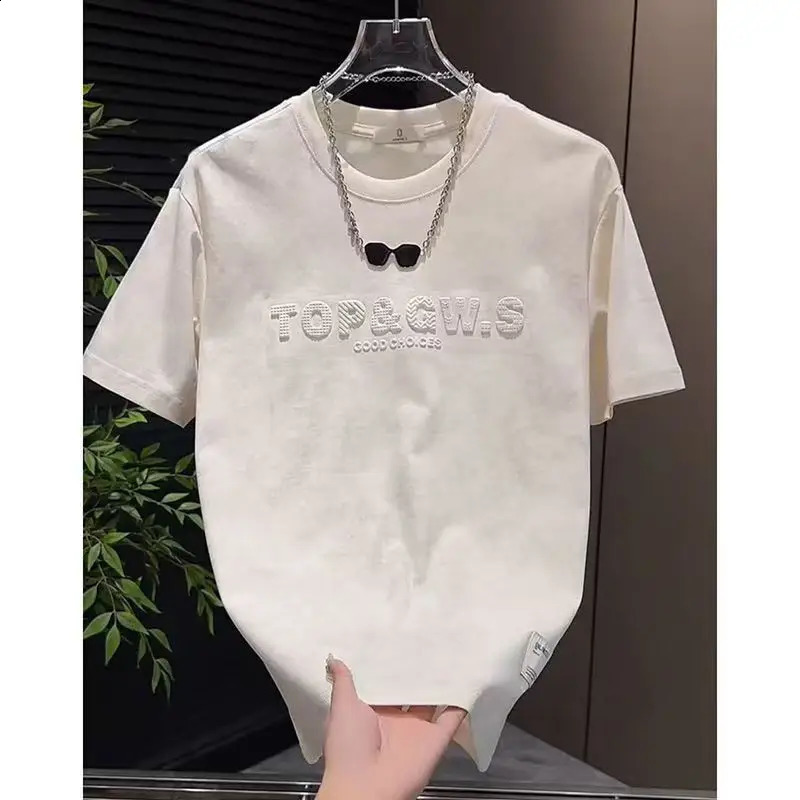 Summer Mens Short Sleeved T-shirt Ins Trendy Casual Letter n Steel Stamped Half sleeved Smudge Top 260626 - view 3