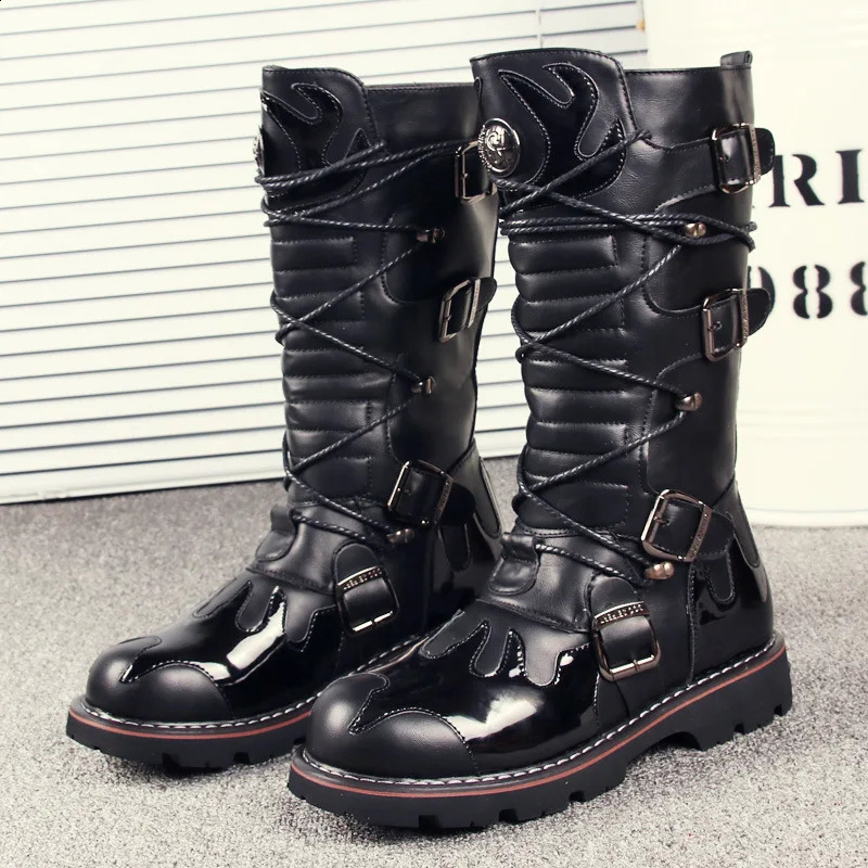 Mens Motorcycle Boots Knee-High Leather Boots Winter Male Gothic Punk Shoes Mens Outdoor Tactical Boots Casual Tooling Boots 48 260625 - view 6