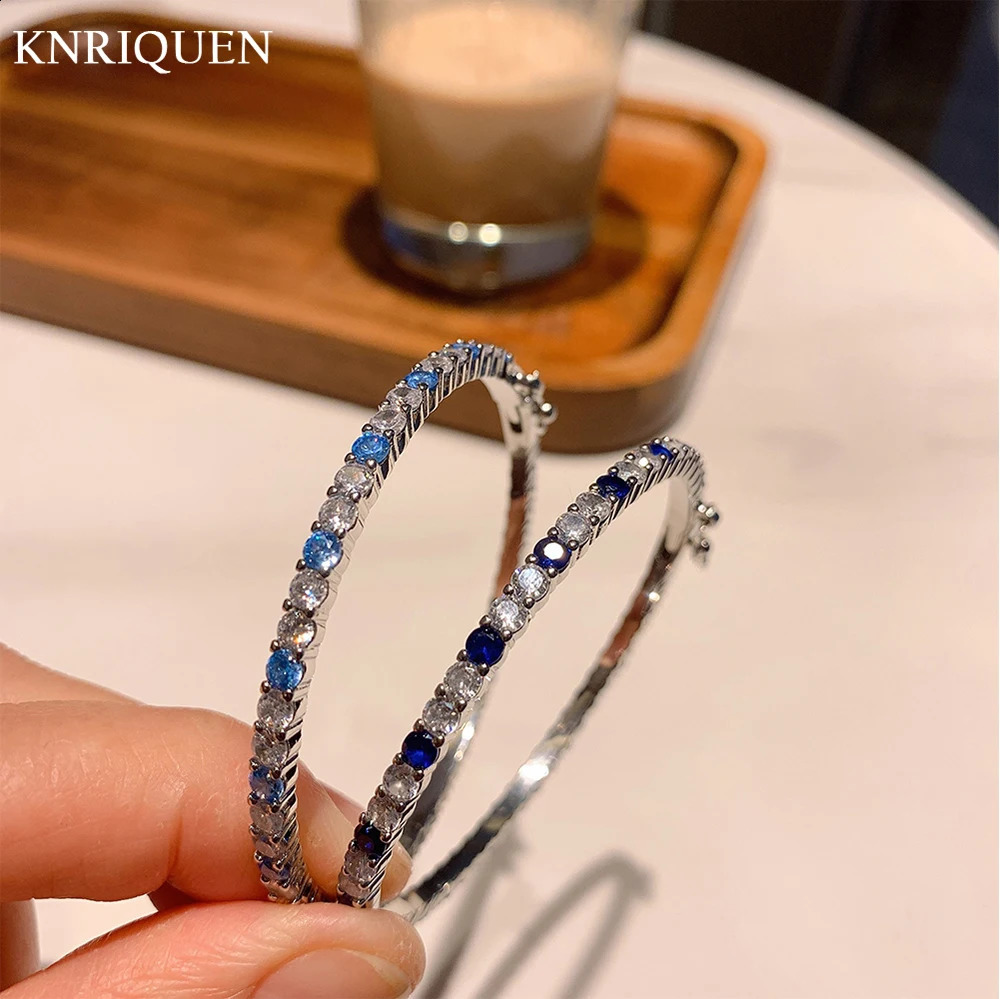 Trend Wedding Bangles for Women y Aquamarine Sapphire High Carbon Diamond Bracelets Fine Jewelry Accessories 16-17cm 260626