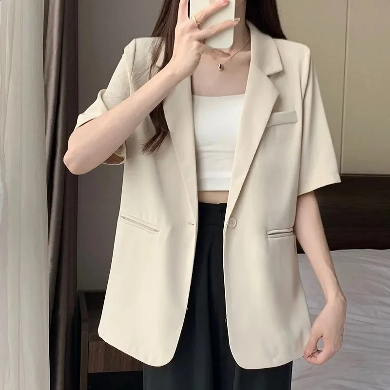2026 Female Short Sleeved Suit Coat Women Summer Loose Fitting Solid Color Blazer Jacket Ladies Korean Leisure Tops Outerwear 260625 - view 3