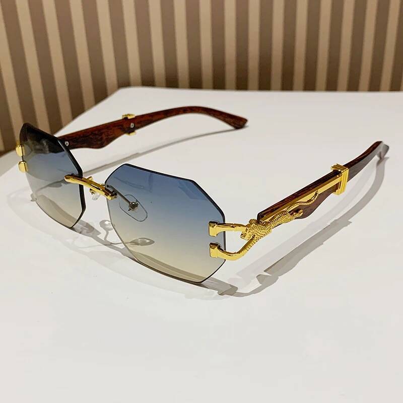 Hiking Rimless Square Anti Light Glasses Men With Polygon Gradient Eyeglasses Women Leopard Decoration Eyewear Uv400 - view 6