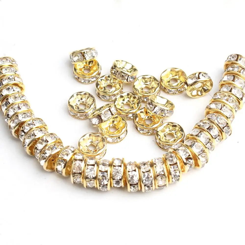 100pcs/Lot 4mm 6mm 8mm Gold Color Rhinestone Rondelles Loose Spacer Beads Metal Crystal Beads for Jewelry Making DIY Accessories 260623 - view 5
