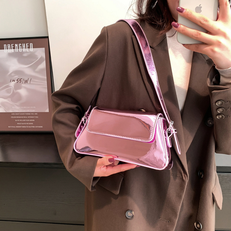 Cross-Border New Model European And American Fashion Patent Leather Women's Baguette With A Glossy Texture, Shoulder Bag For Underarm Bag Vintage - view 4
