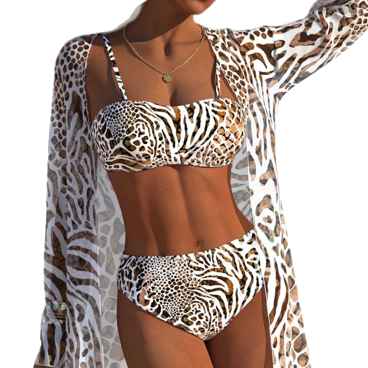 2026 New European And American Style Sexy Hot Girl Tie-String Printed Bikini Beach Three-Piece Set For Cross-Border Amazon - view 6