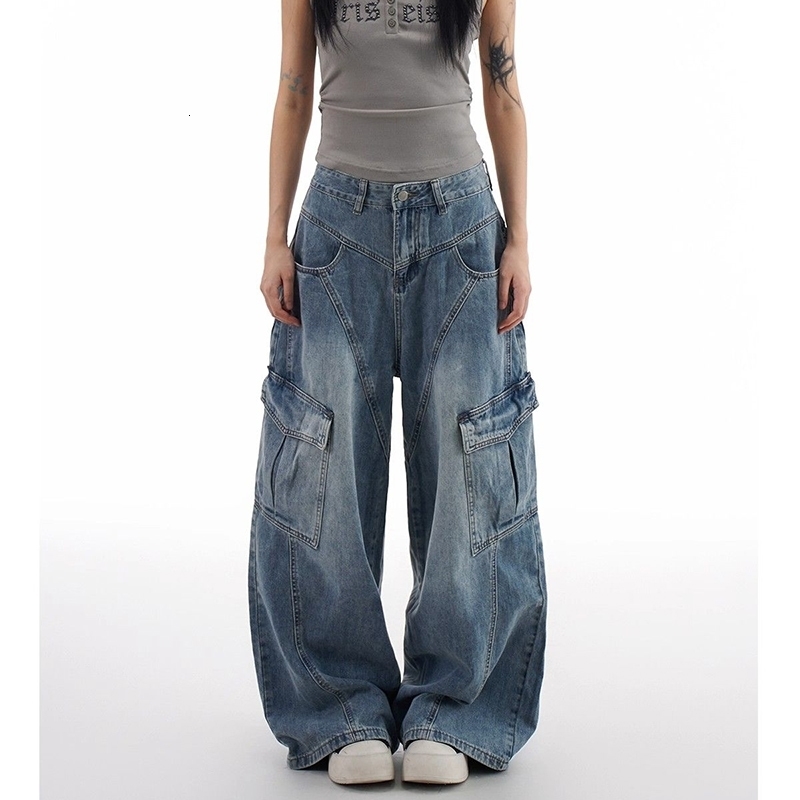 Korean Retro Lady High Waist Jeans Female Streetwear Baggy Denim Trouser Comfortable Straight Leg Pants y260615