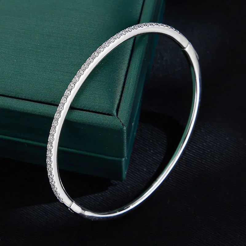 Pure 925 Sterling Silver Full Diamond Bracelet Classic n Party Jewelry Friendship Bracelet Silver Bangle Fine Quality 17CM 260626 - view 5