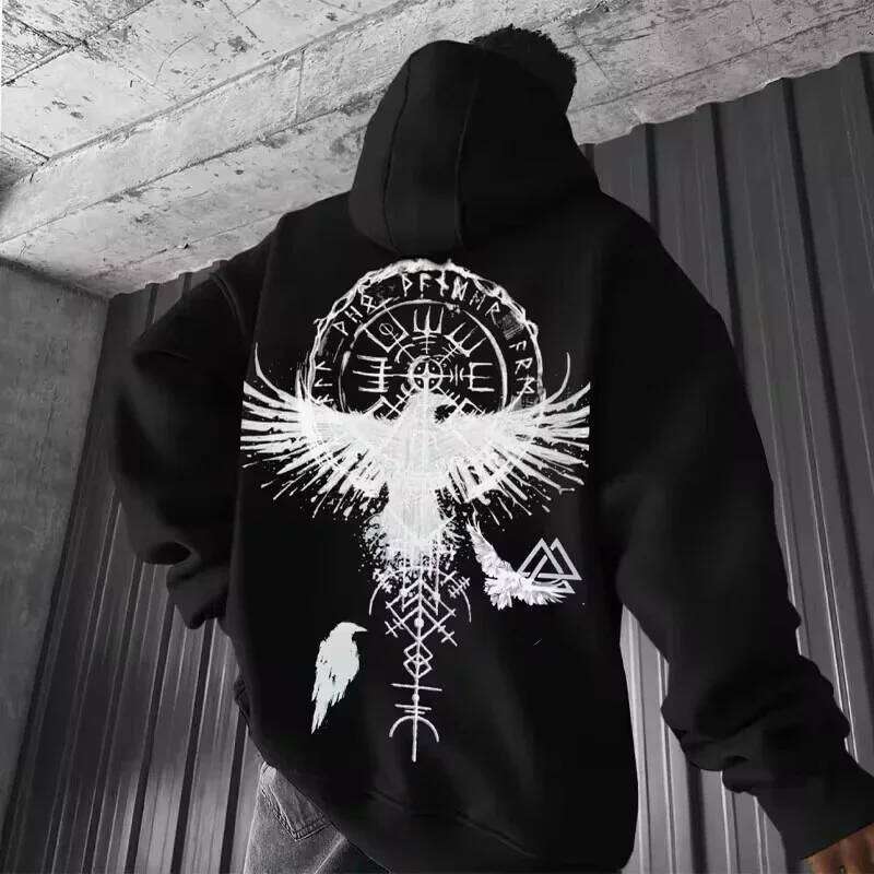 2025 Totem Viking Eagle Print Y2K Men Long-sleeve Hooded Sweatshirt Autumn Winter Daily Outdoor Casual Street Fashion Sportswear W260626 - view 3