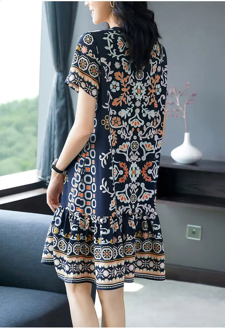 Plus Size Womens Summer Elegant Casual Round Neck Short Sleeve Dress Loose ALine Printed Office Lady Fashion 260625 - view 4
