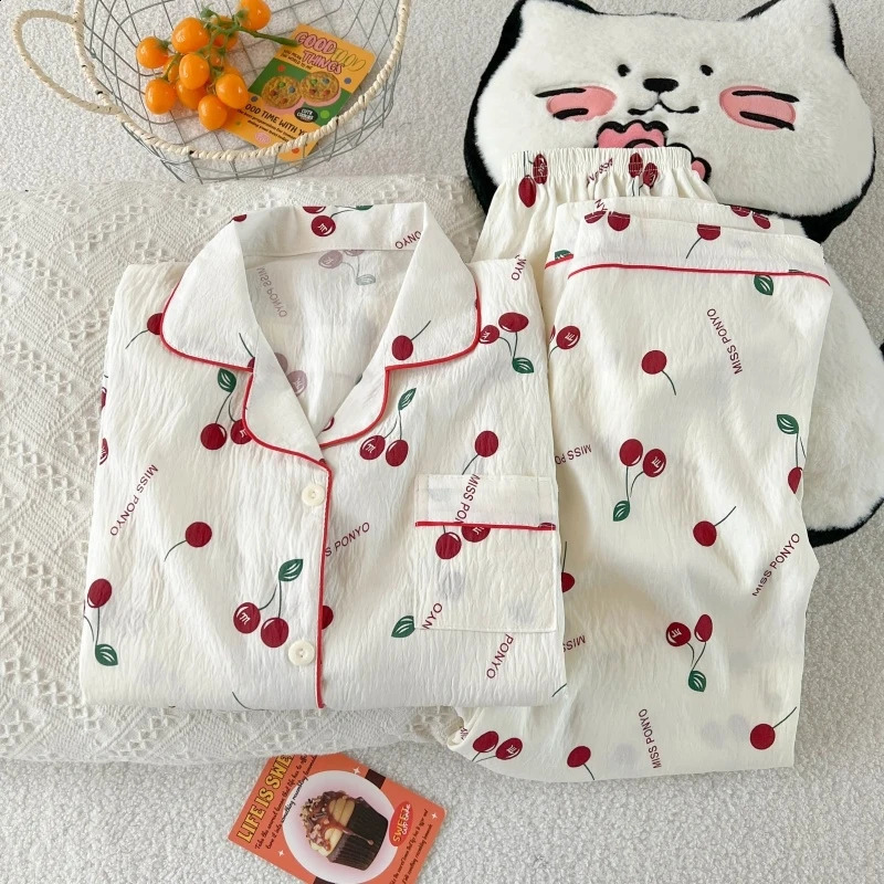 Spring and autumn pajamas for women casual cardigan with reversible collar long sleeves pants home wear twopiece set 260625 - view 4