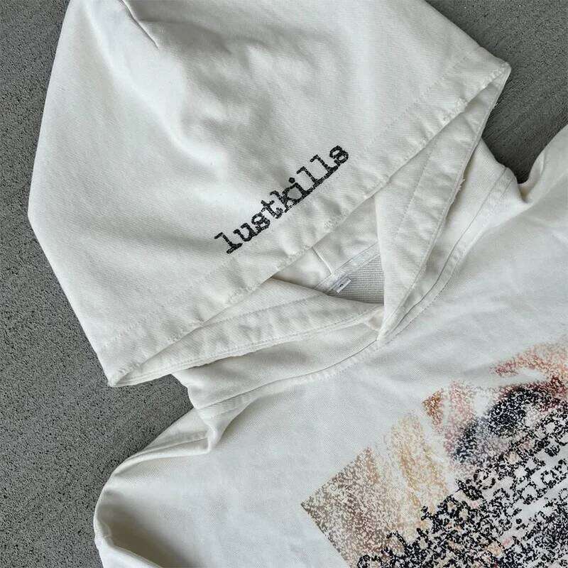 Artistic Design Patterns Printing Casual Loose White Distressed Pullover Hoodie Y2K Fashion Men Women Versatile Trend Streetwear W260626 - view 3