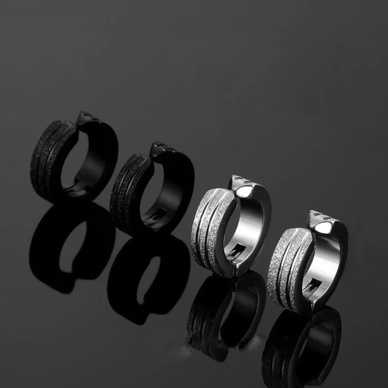 2pcs Non Piercing Frosted Scrub Groove Ear Clip Stainless Steel Small Circle Hoop Earrings for Women Men Punk Jewelry 260623 - view 4