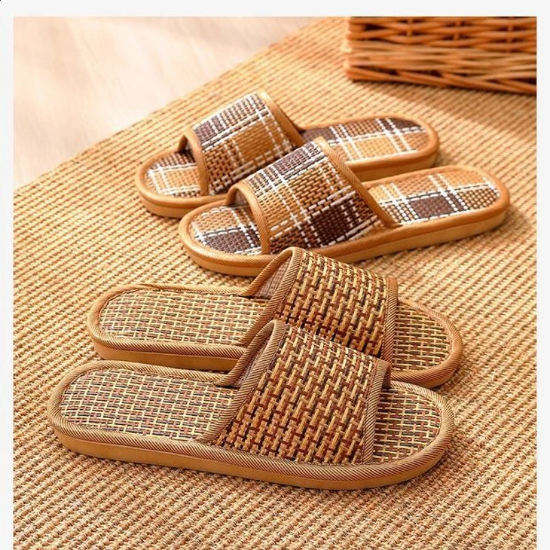Summer Woven Rattan Strap Slipper For Home Use Sandals Women Portable Bamboo Sticks Weaving Slides Indoor Floor Anti-Slip Shoes 260624 - view 5