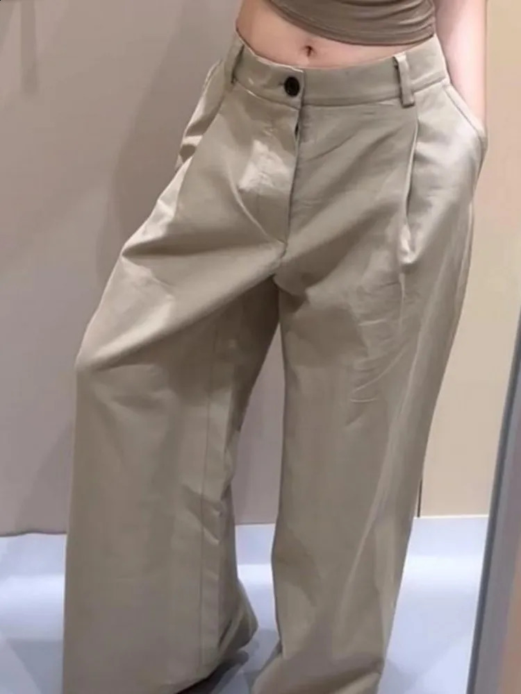 Summer Style Women Loose Fit Relaxed Khaki Pants Fashion Wide Leg Pant Work Lady Casual Long Floor Length Trousers 260625 - view 3