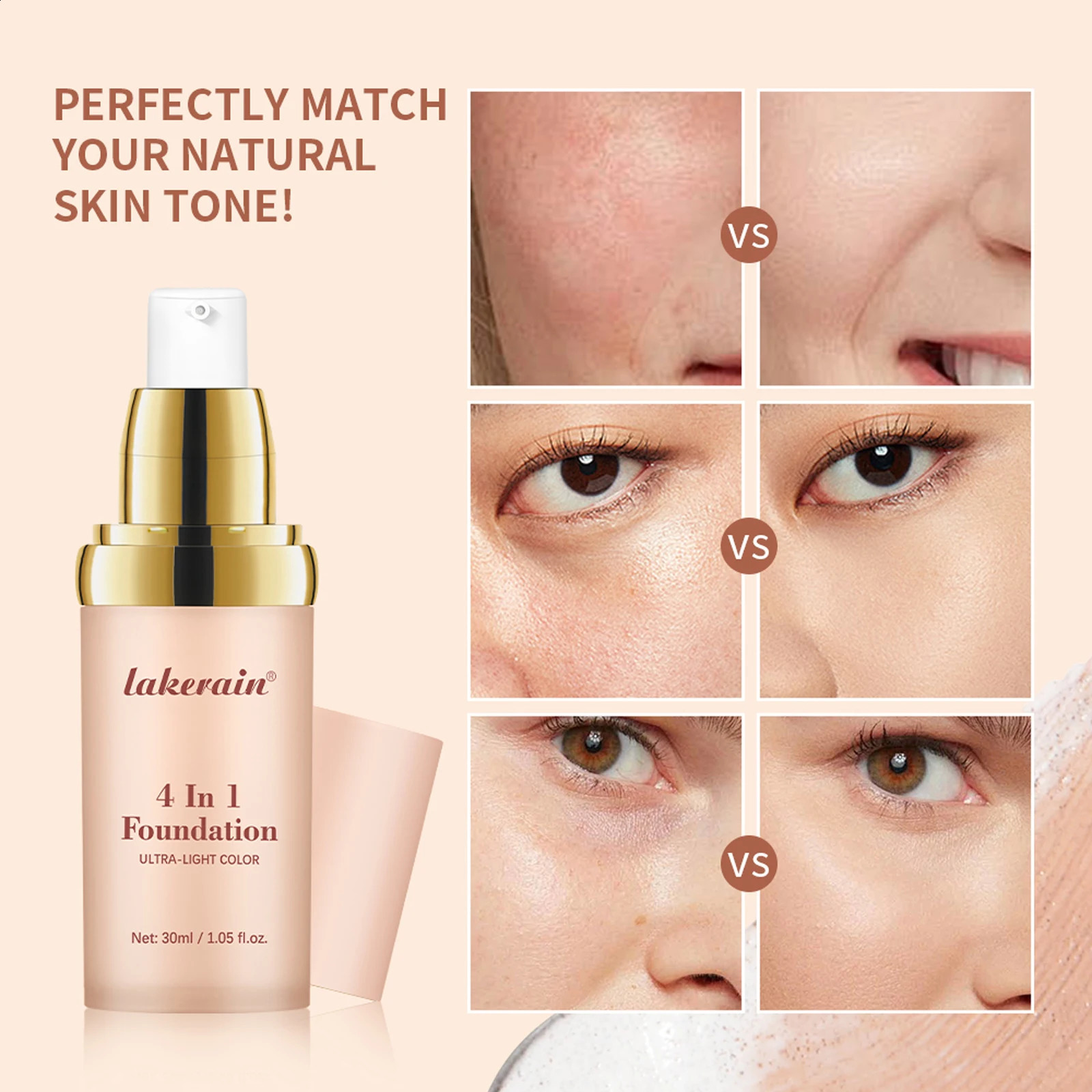 Color Changing Foundation 4 in 1 Moisturizing SPF 30 Hydrating Color Longwearing Waterproof Travel Coverage Makeup Base 260625 - view 7