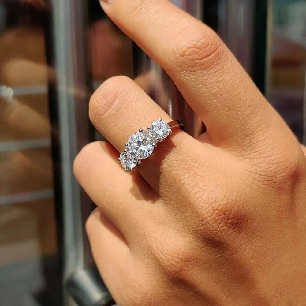 2/4CT Certified Rings 925 Sterling Silver Three Lab Diamond Engagement Wedding Band For Women 18K Plated Fine Jewelry260624 - view 3
