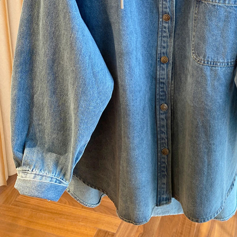 Matakawa Denim Shirtsblouses Women Tops Hooded Spring Autumn Solid Retro Blusas Mujer Korean Fashion Casual Camisas 260626 - view 7
