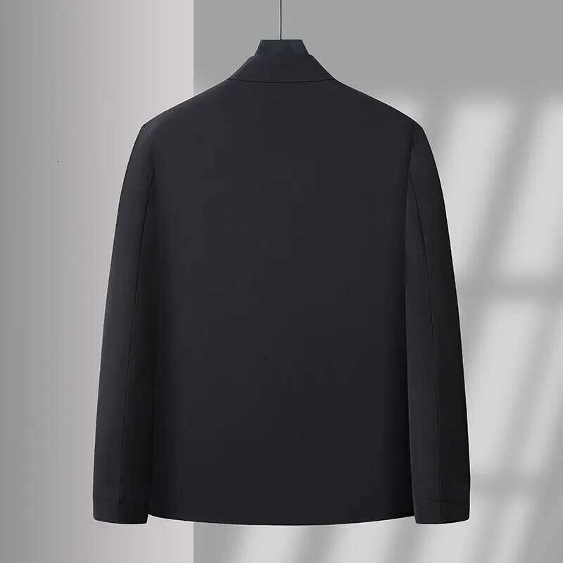 2026 Men's Black Long-sleeve Jacket with A Turn-down Collar, Suitable for Business/casual/executive Wear, Blue and Khaki Coat. W260626 - view 3