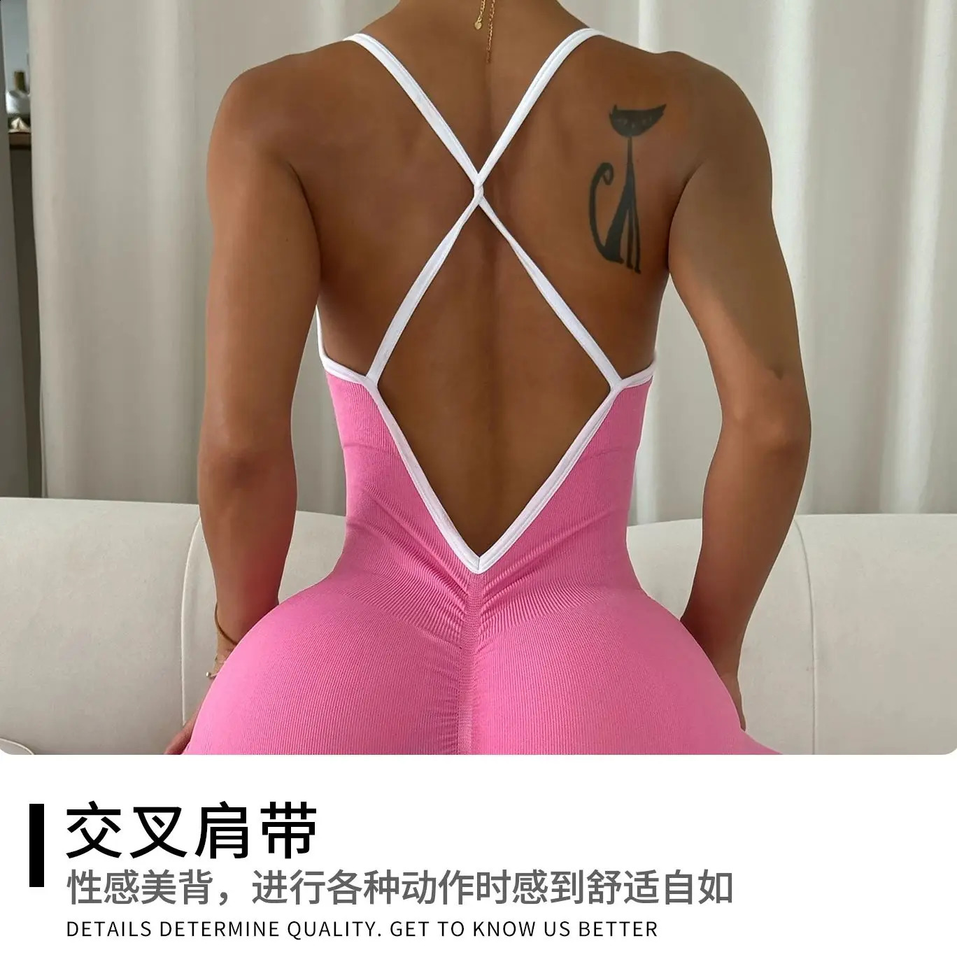 ZHEJIN Backless Ribbed Seamless Jumpsuit Women Criss Cross Yoga Romper Scrunch Butt Lifting Workout Bodysuit Gym Fitness Wear 260626 - view 7