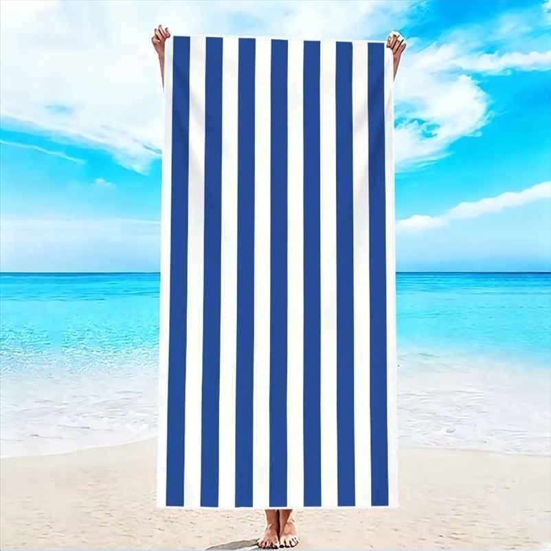 1Pc Blue and White Striped Beach Towel Super Absorbent Lightweight Beach Towel S andFreeQu ickDryingTow elSof tMic rofiberSui tablefor hasB ea 260622C