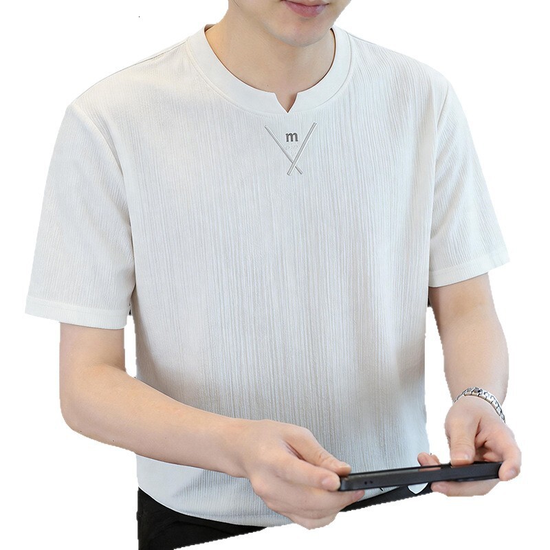 Round-Neck Short-Sleeve Summer Textured Pleated Thin Breathable Base Shirt, Men's Half-Sleeve T-Shirt - view 6