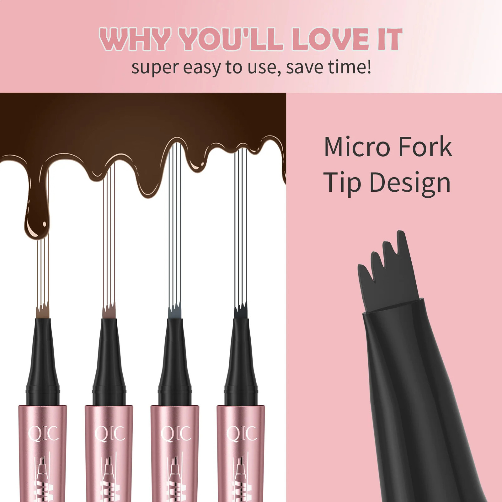 QIC Waterproof Microblading Eyebrow Pen - 4 Split Head Natural Look Brow Makeup in 6 Colors for All Skin Types 260626 - view 7