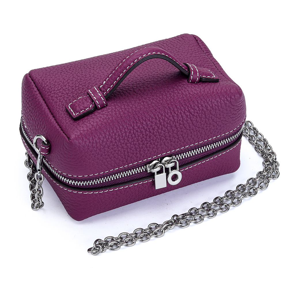 Women 10 Color Top Layer Cowhide Mini Chain Bag, Double Zipper Large Capacity Hand Pouch Multi Purpose Cosmetic Jewelry Bead Storage Crossbody Purse - view 8